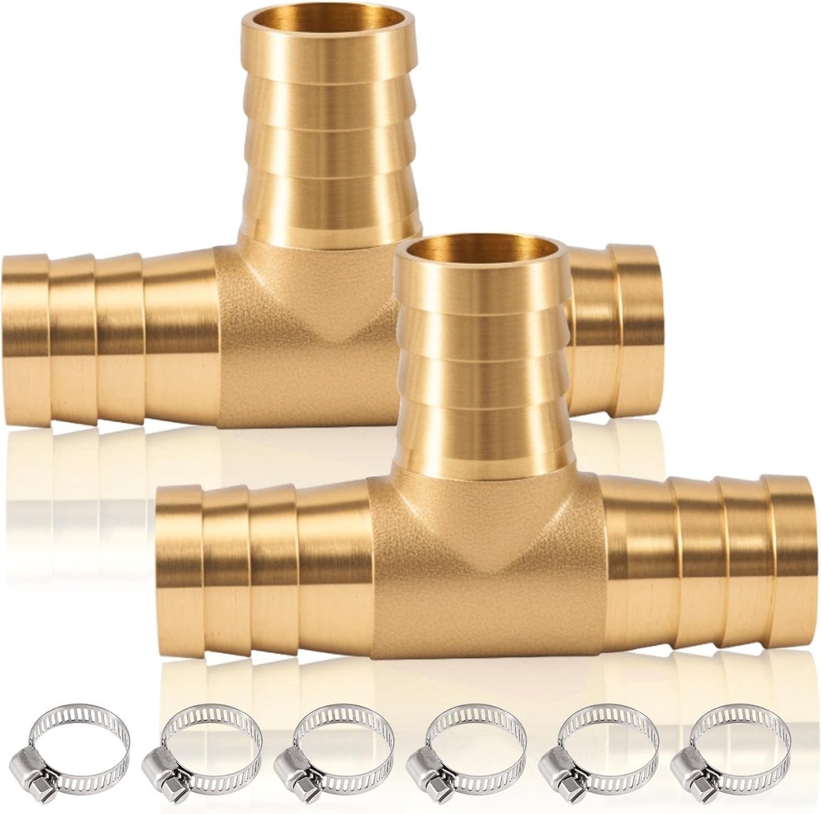 19 mm T-stuk messing slangtule, 2 stuks 3-weg slangkoppelingen, messing T-slangaansluiting, voor tuinslang, lucht - ShopVlot