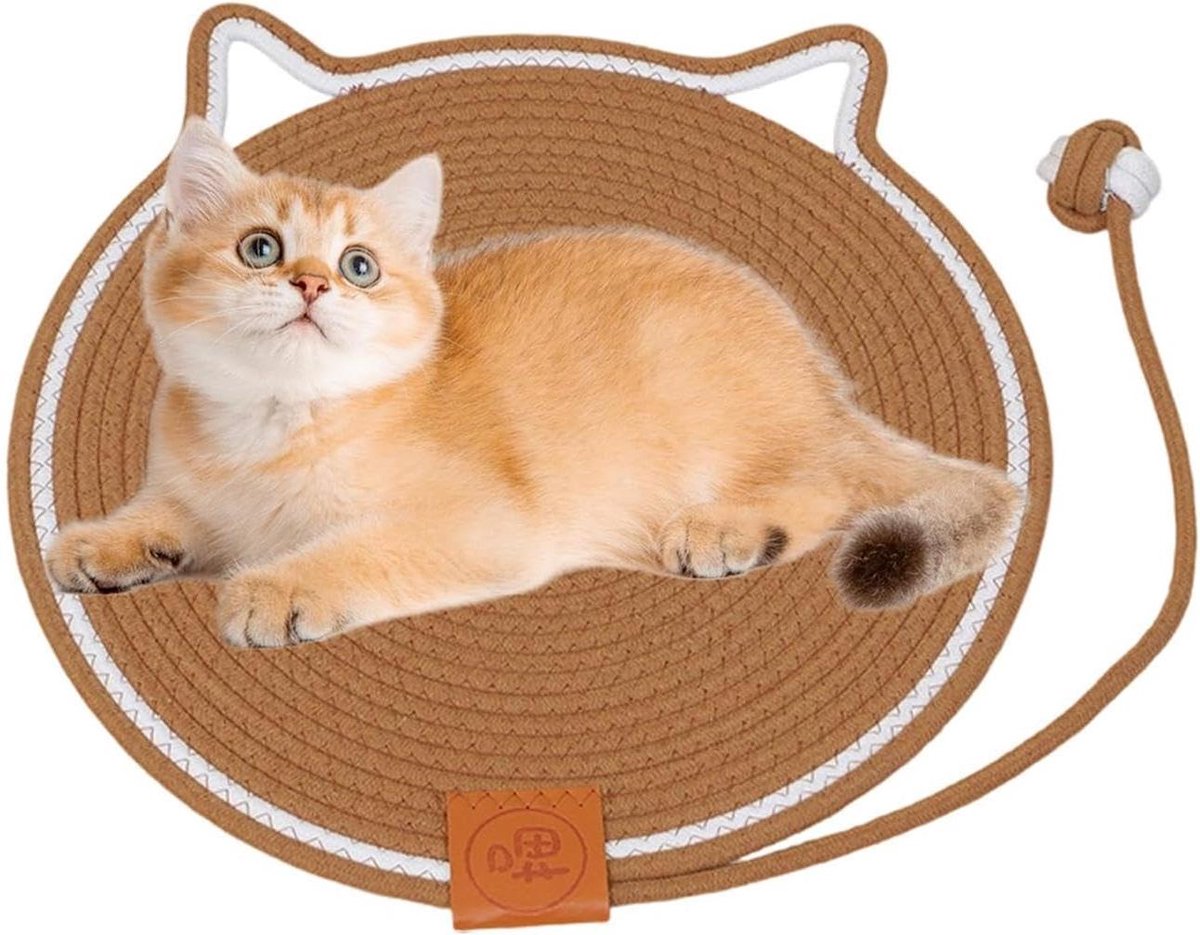 Kattenkrabmat - Krabpaal Mat - Meubels Beschermen - Met Speelbal - 50x50 cm - Koffie