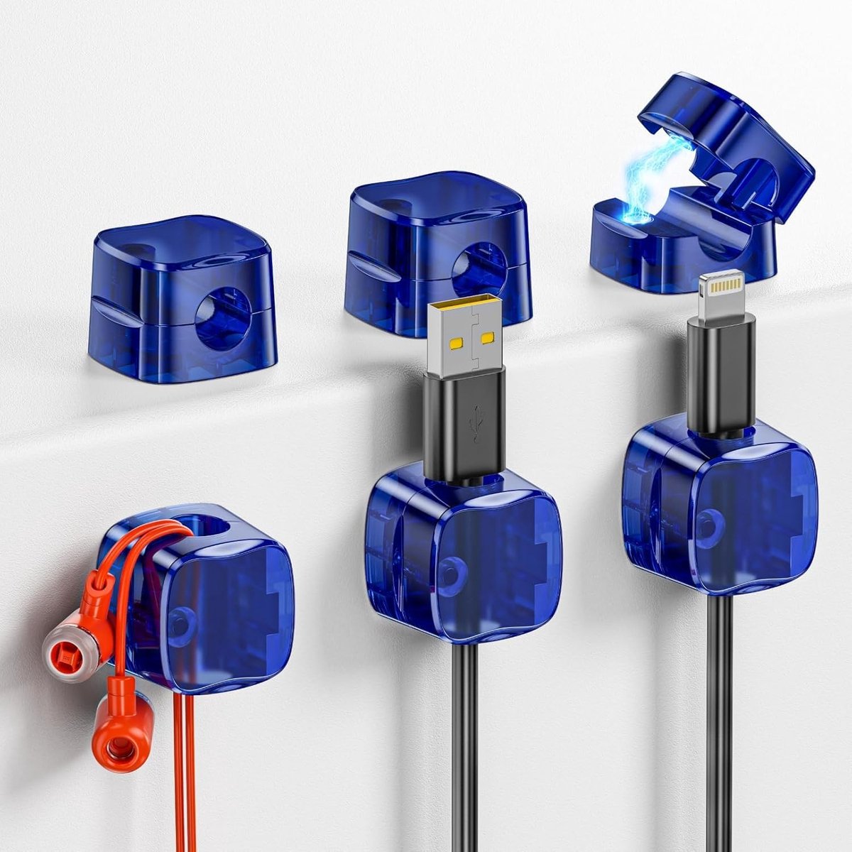 GlasFlength Cable Holder, Cable Clips, 6 Pieces, Cable Management, Magnetic Adhesive Cable Organizer for Desk Wall - ShopVlot