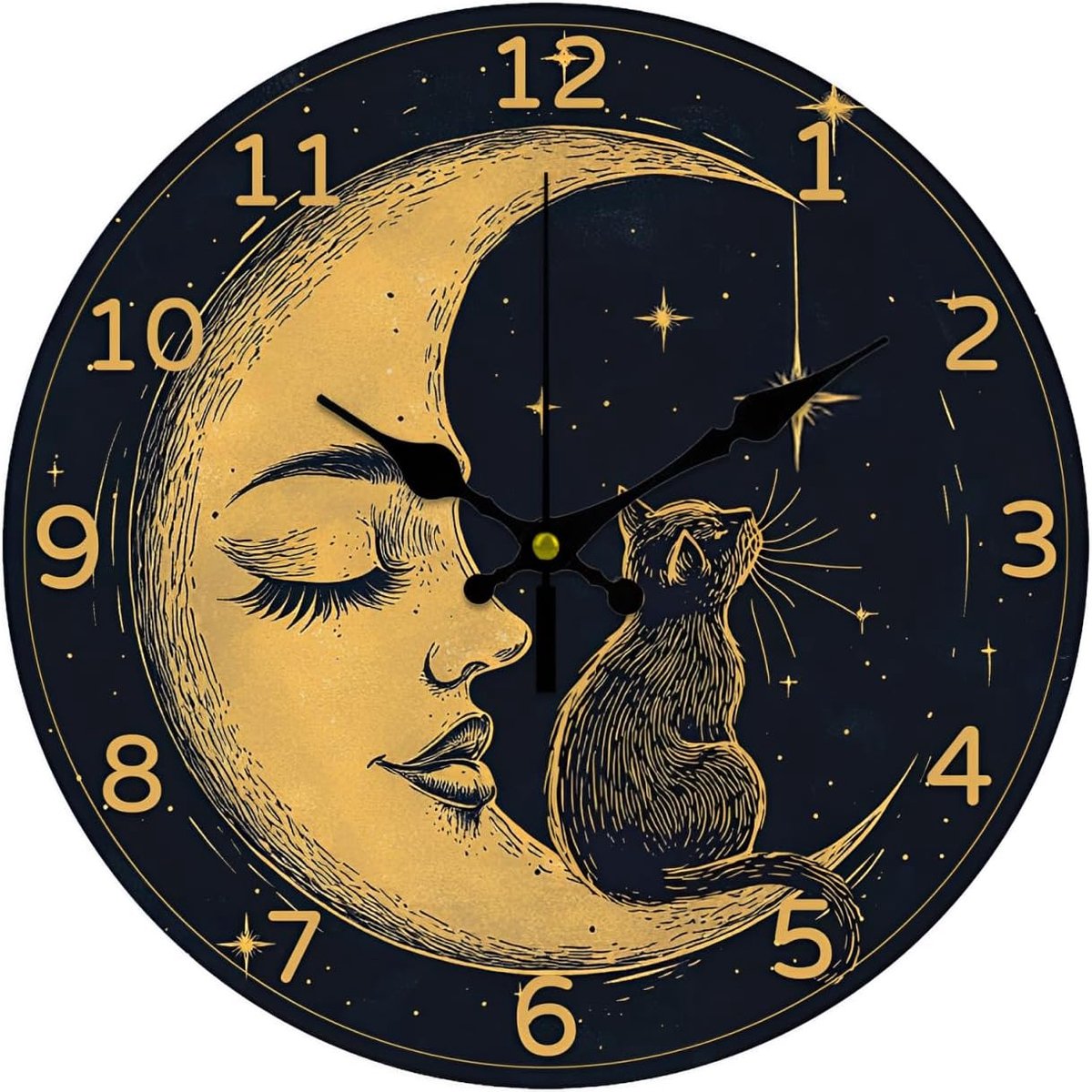 CHGCRAFT Moon Wall Clock 30cm Battery Powered Wooden Wall Clock Stars Cat Non Ticking Silent Wall Clock Decorative - ShopVlot