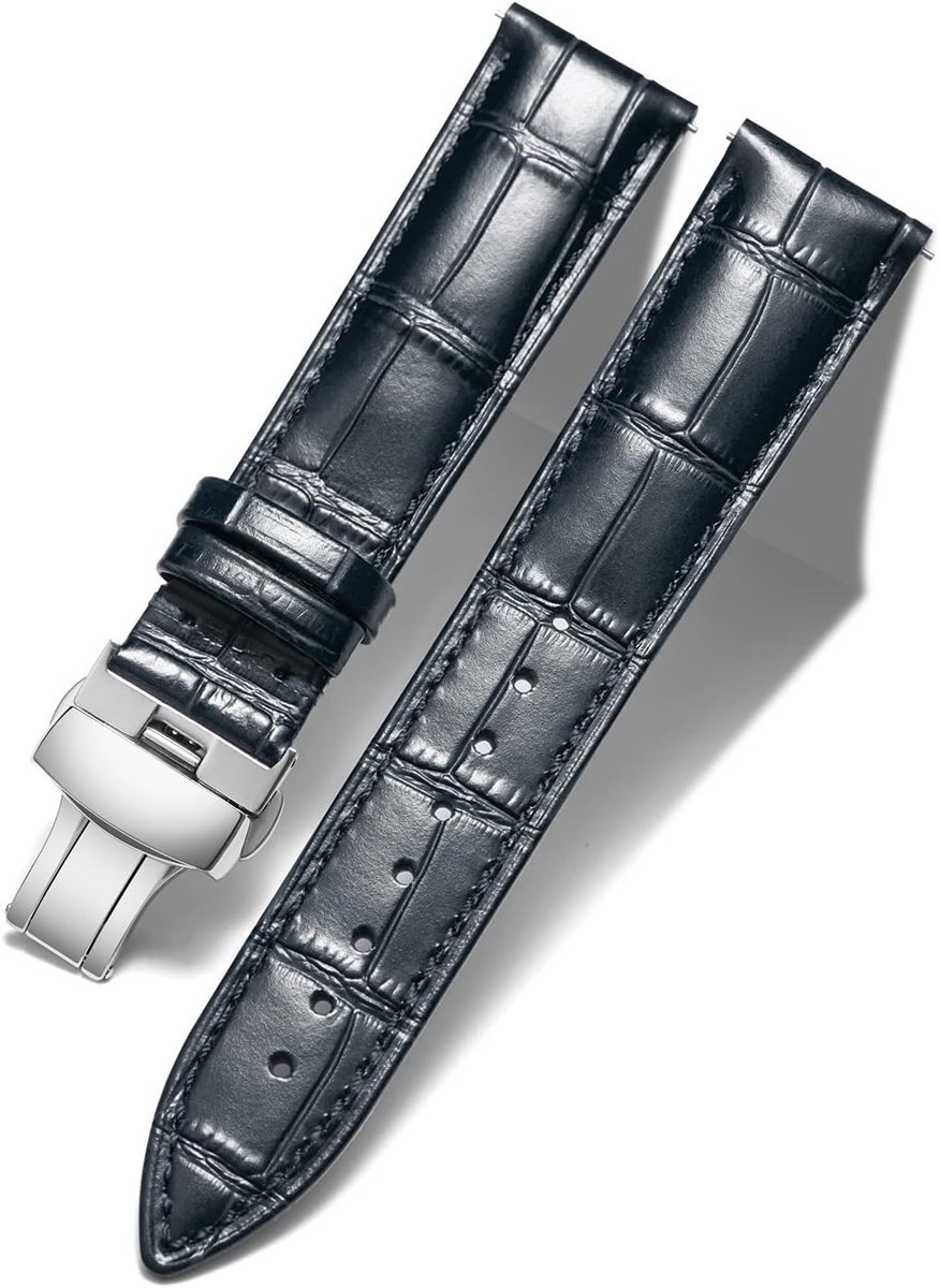 BINLUN Leather Watch Band Replacement Men's Strap for Men/Women with Butterfly Clasp Silver/Gold/Rose Gold 12mm-24mm - ShopVlot
