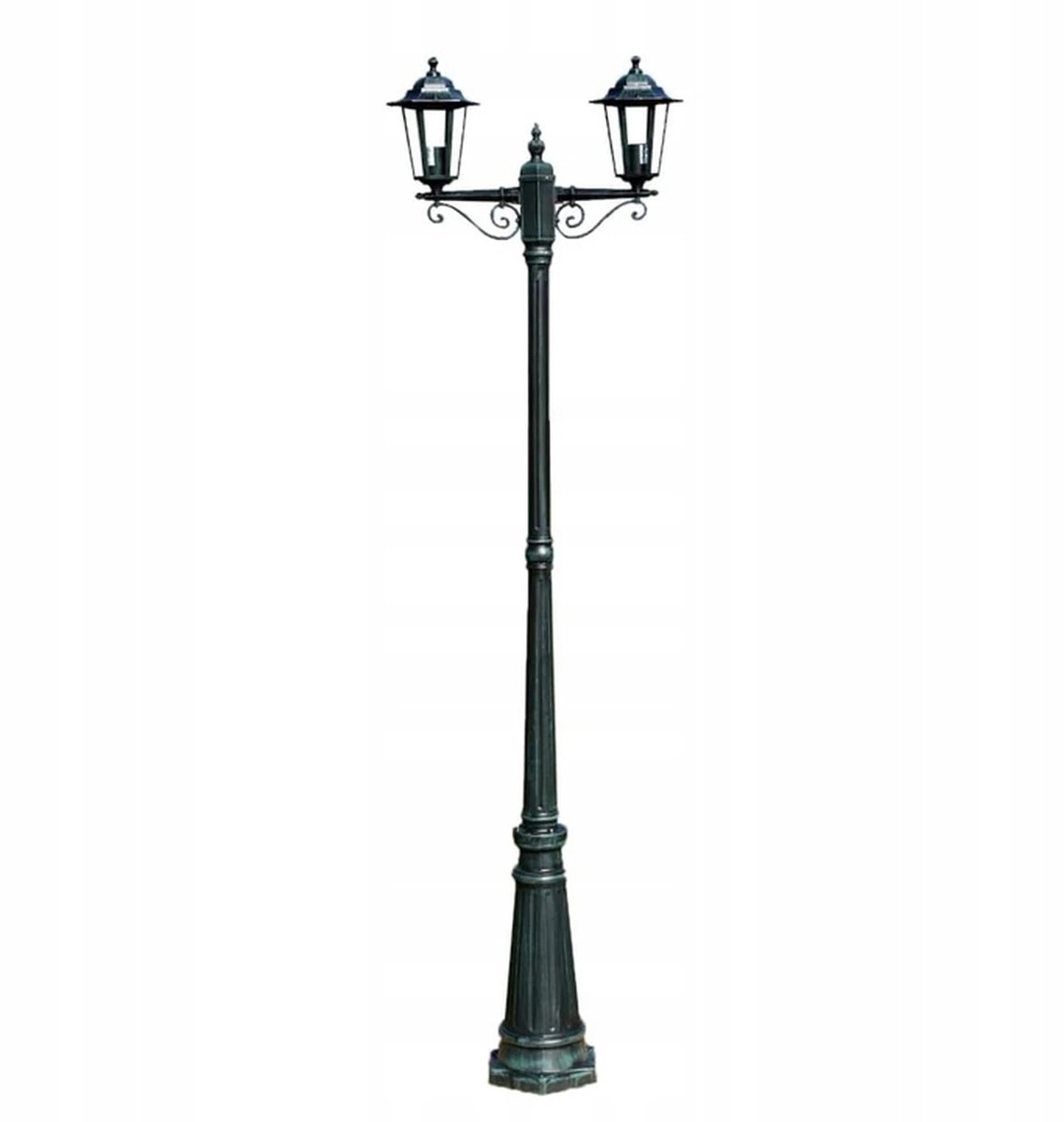 Tuinlantaarn 2-Lichts – E27 Fitting – IP44 – Gietaluminium en Glas – Donkergroen – 215 cm