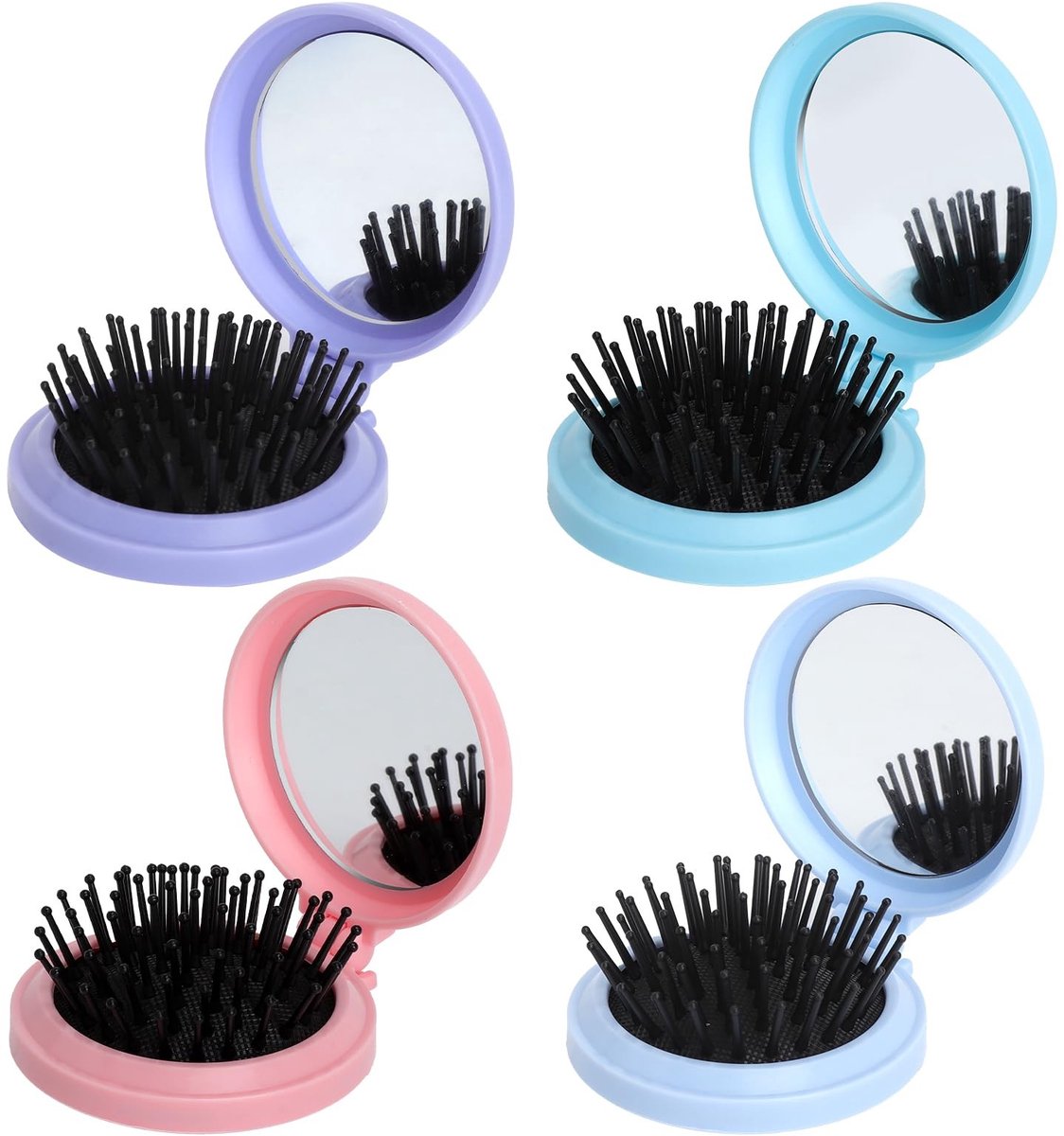 Solidchoice - Set van 4 Mini Haarborstels met Spiegel voor Reizen