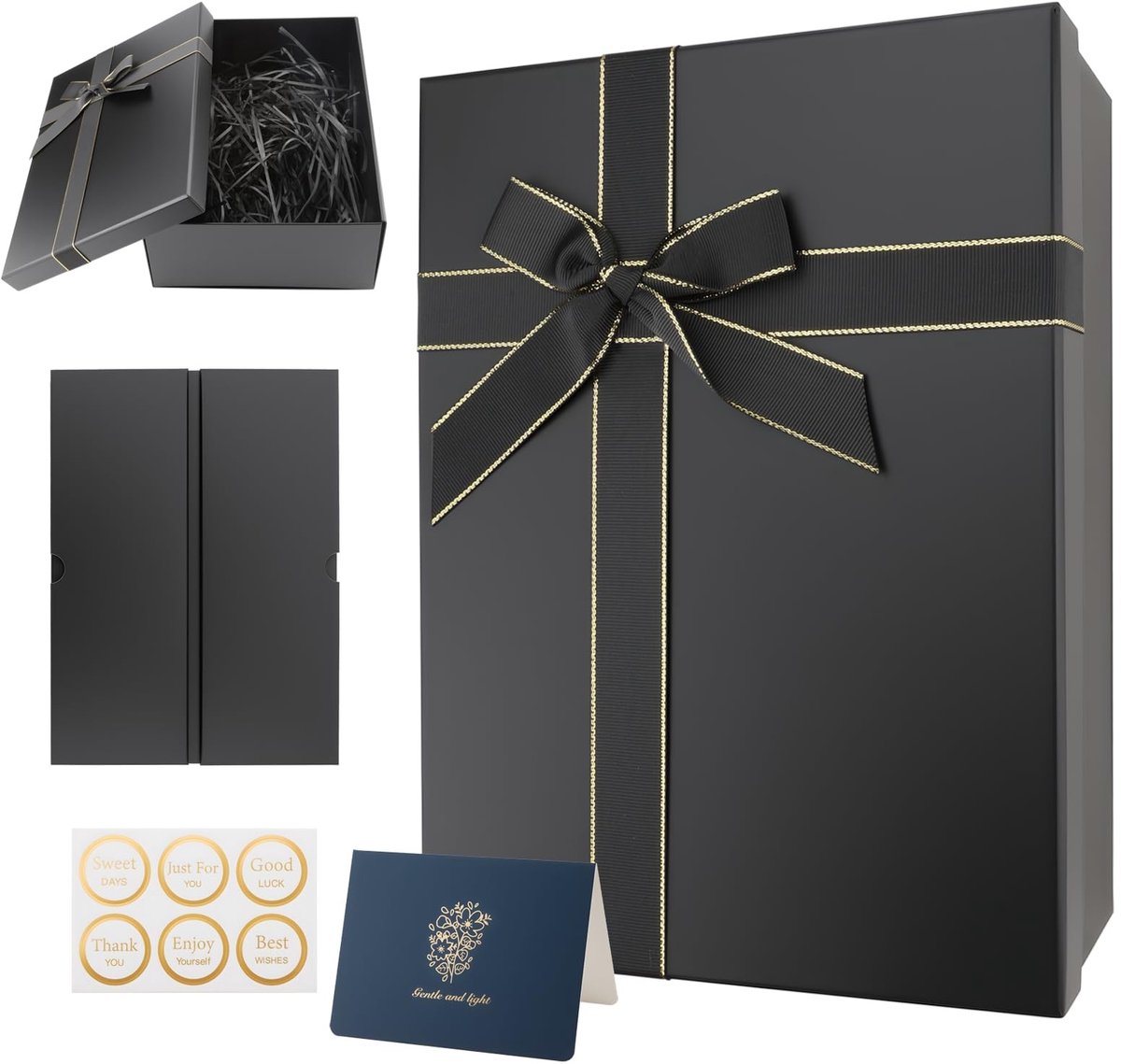 Solidchoice - Zwarte Geschenkdoos met Deksel en Strik 29 x 22 x 10,5 cm