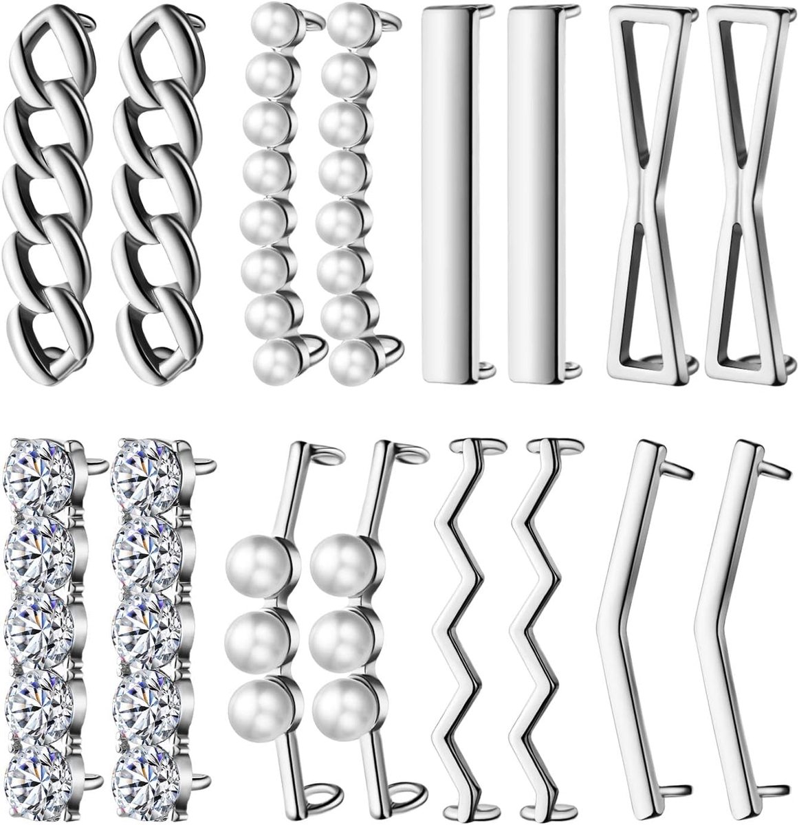 Schoenveters sierclips - 16 stuks - kunstparels en rhinestone - voor sneakers en schoenen - ShopVlot