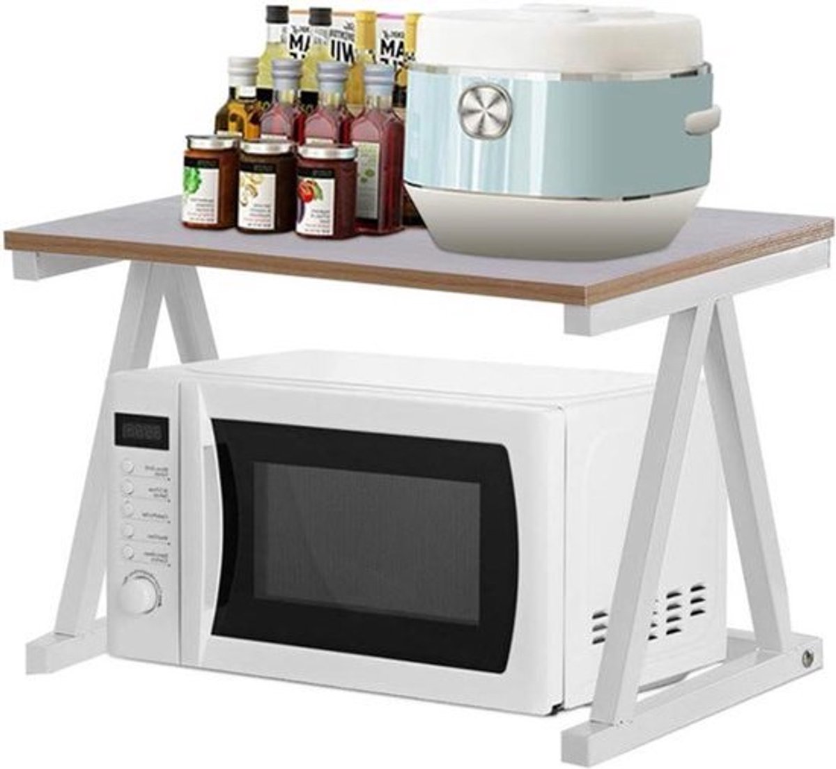 Keukenrek met 2 lagen voor magnetron en oven - Organizer voor elektrische apparaten en servies - Wit - 57 x 38 x 38 cm