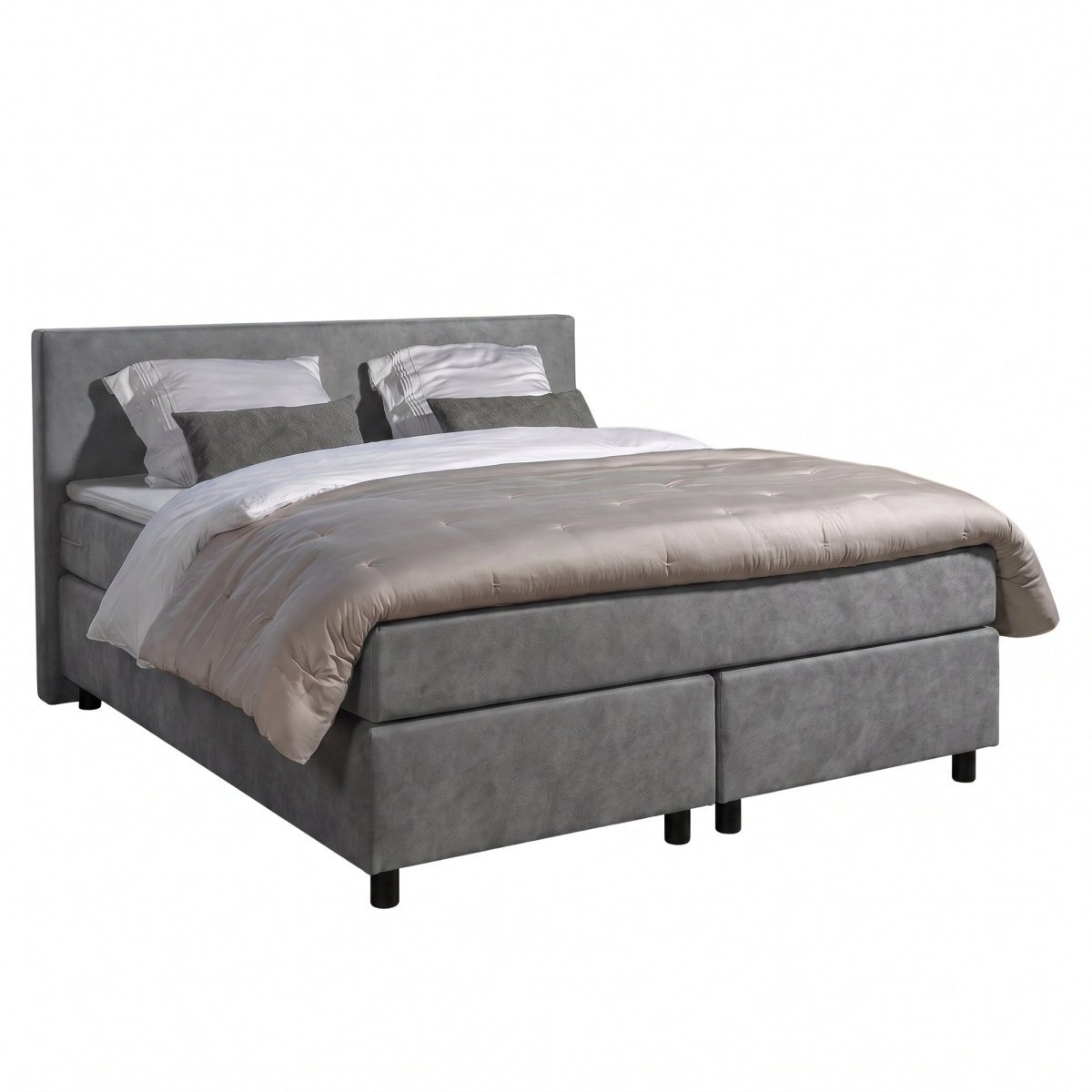 Mörgenn Boxspring Amsterdam - Pocketvering - Grafiet Lederlook - 120x210 cm - Inclusief Dekbed en Kussens
