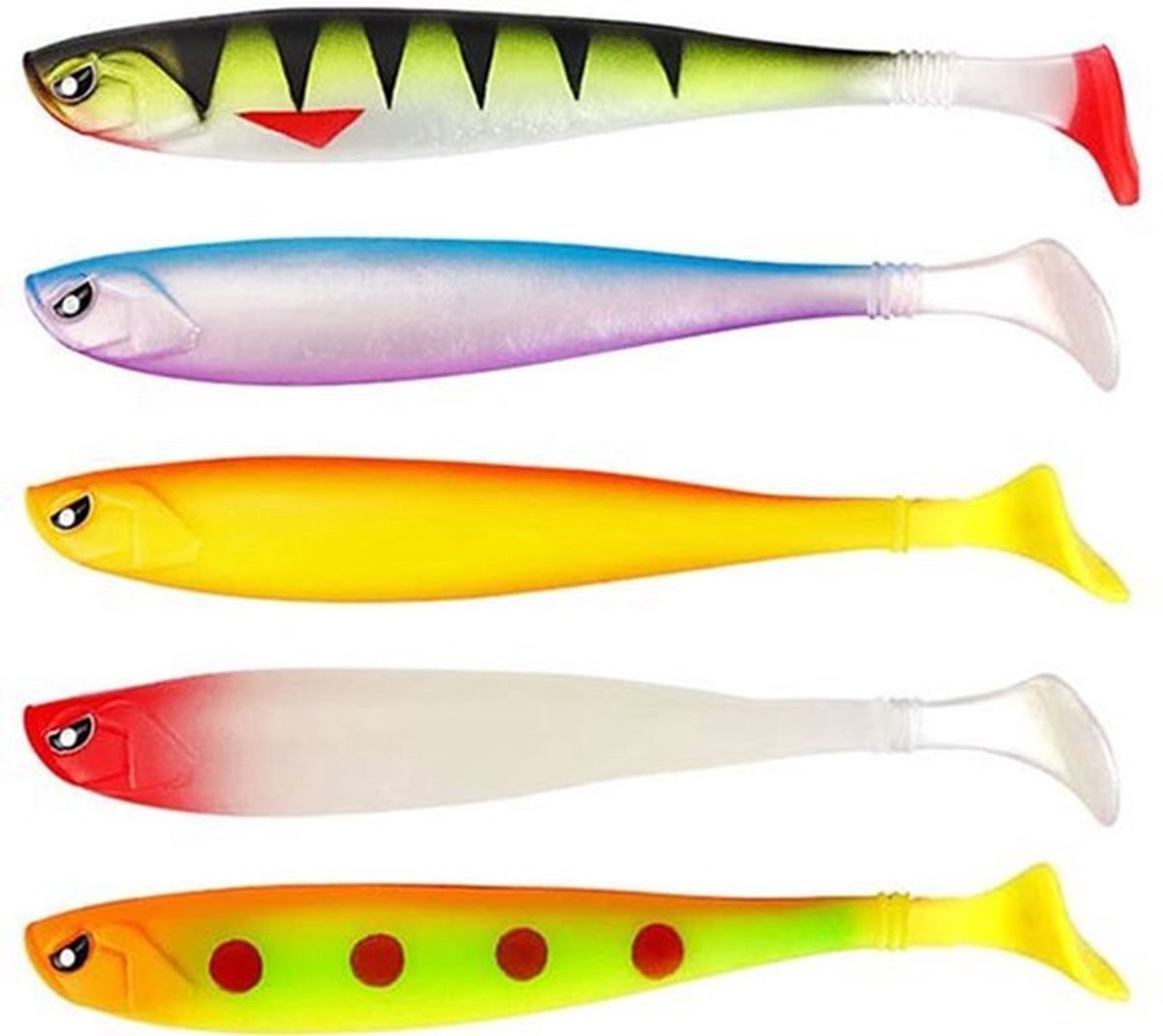 Soft Bait 5 Kleuren - Curved Tail - Ribbed Design - Bass Fishing Lures