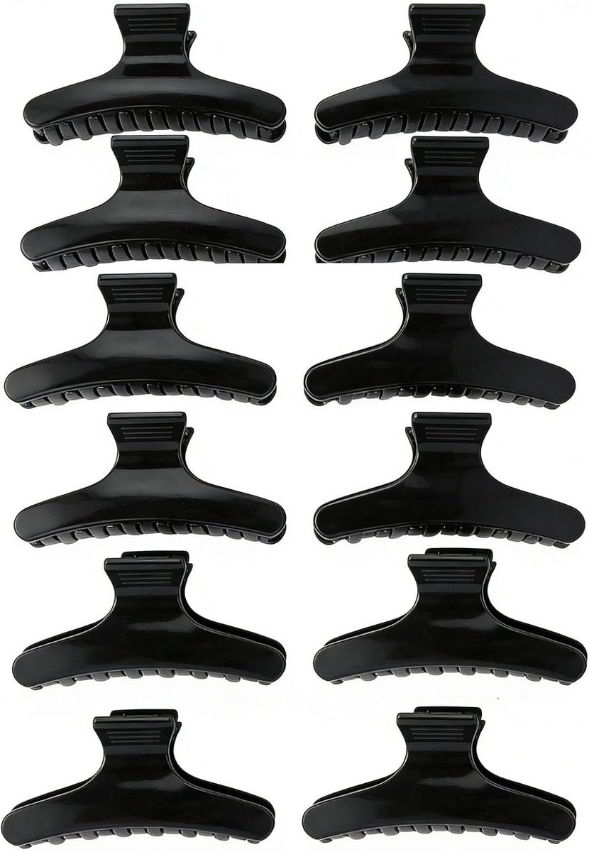 Haarklemmen 12PCS - Zwart kunststof - Antislip - Ideaal voor haarstyling - ShopVlot
