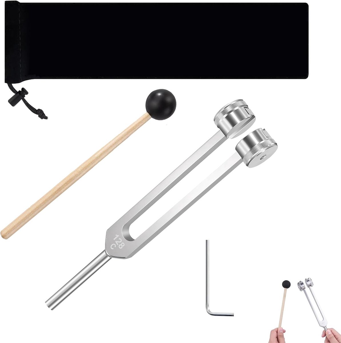 Diapason set 128 Hz - aluminium met siliconen hamer - anti-stress - ideaal voor chakratherapie - ShopVlot