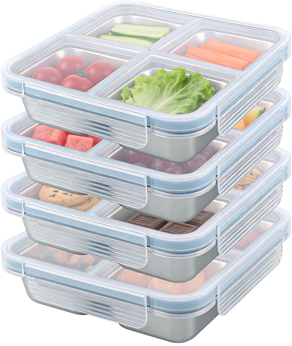 Solidchoice - Set van 4 Roestvrijstalen Snackboxen met 4 Vakken
