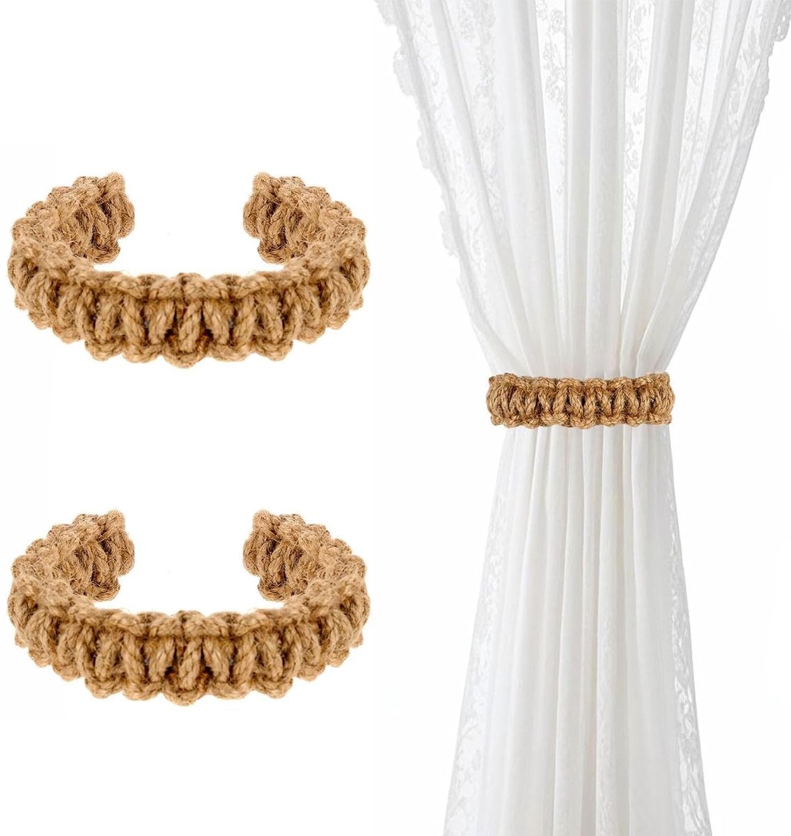 Solidchoice - Set van 2 Bohemian Gordijnhouders, Handgeweven