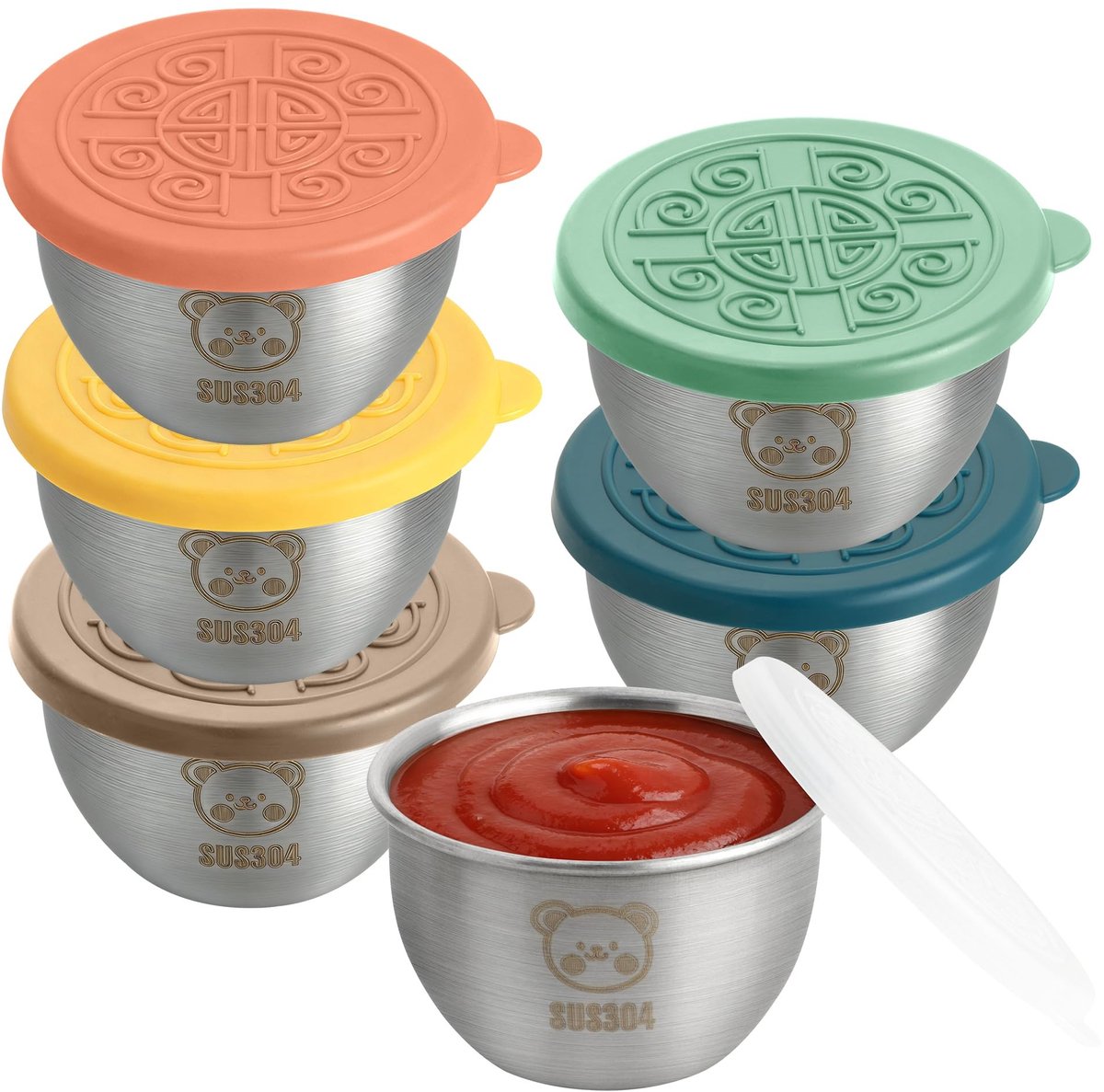 Solidchoice - Set van 6 RVS Dressing Containers met Siliconen Deksel
