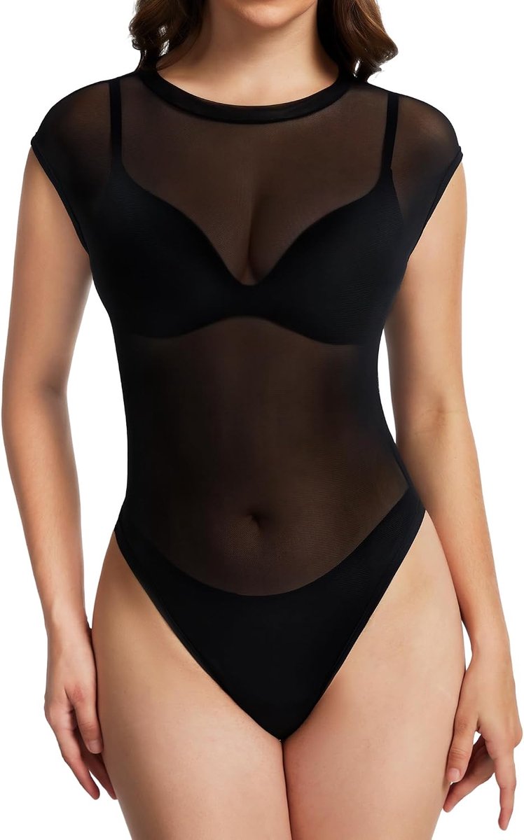 Bodysuit sexy mesh dames - zwart - aansluitend - perfect voor een verleidelijke look - ShopVlot