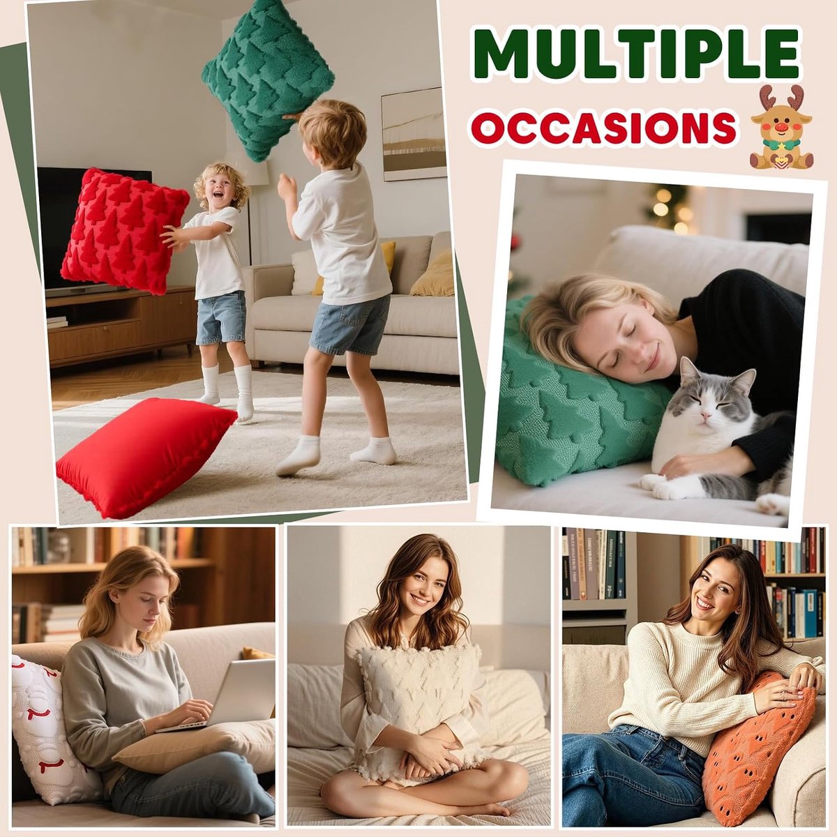 Kussenhoezen Kerst 45 x 45 cm - Superzacht Pluche - Fluffy Velvet - Cozy Decoratie voor Woonkamer - ShopVlot