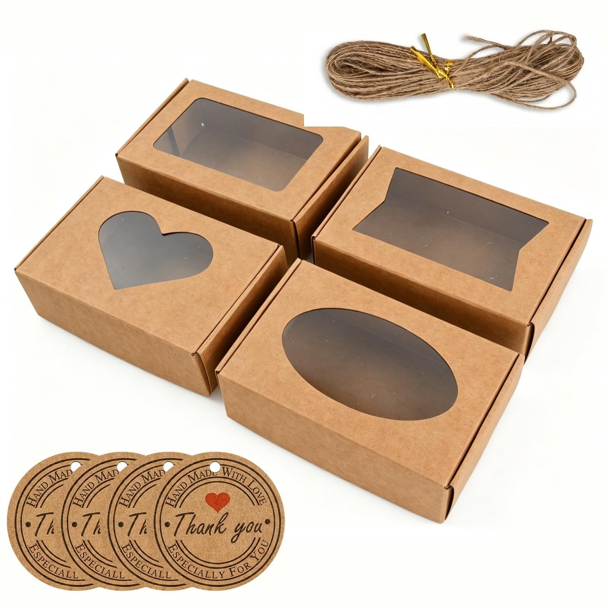 Solidchoice - Pack van 24 Kleine Kraftpapieren Dozen met Venster