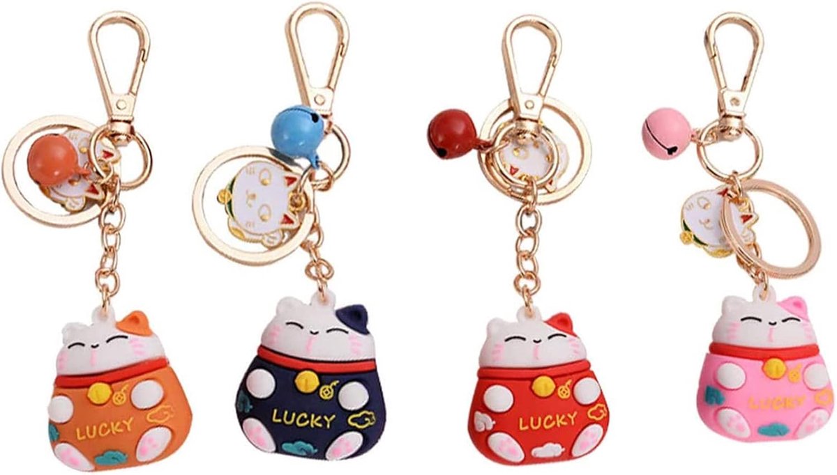 Sleutelhangers Gelukskat - 4 Stuks Maneki Neko - Fengshui Kat - Sleutel Decoratie - ShopVlot
