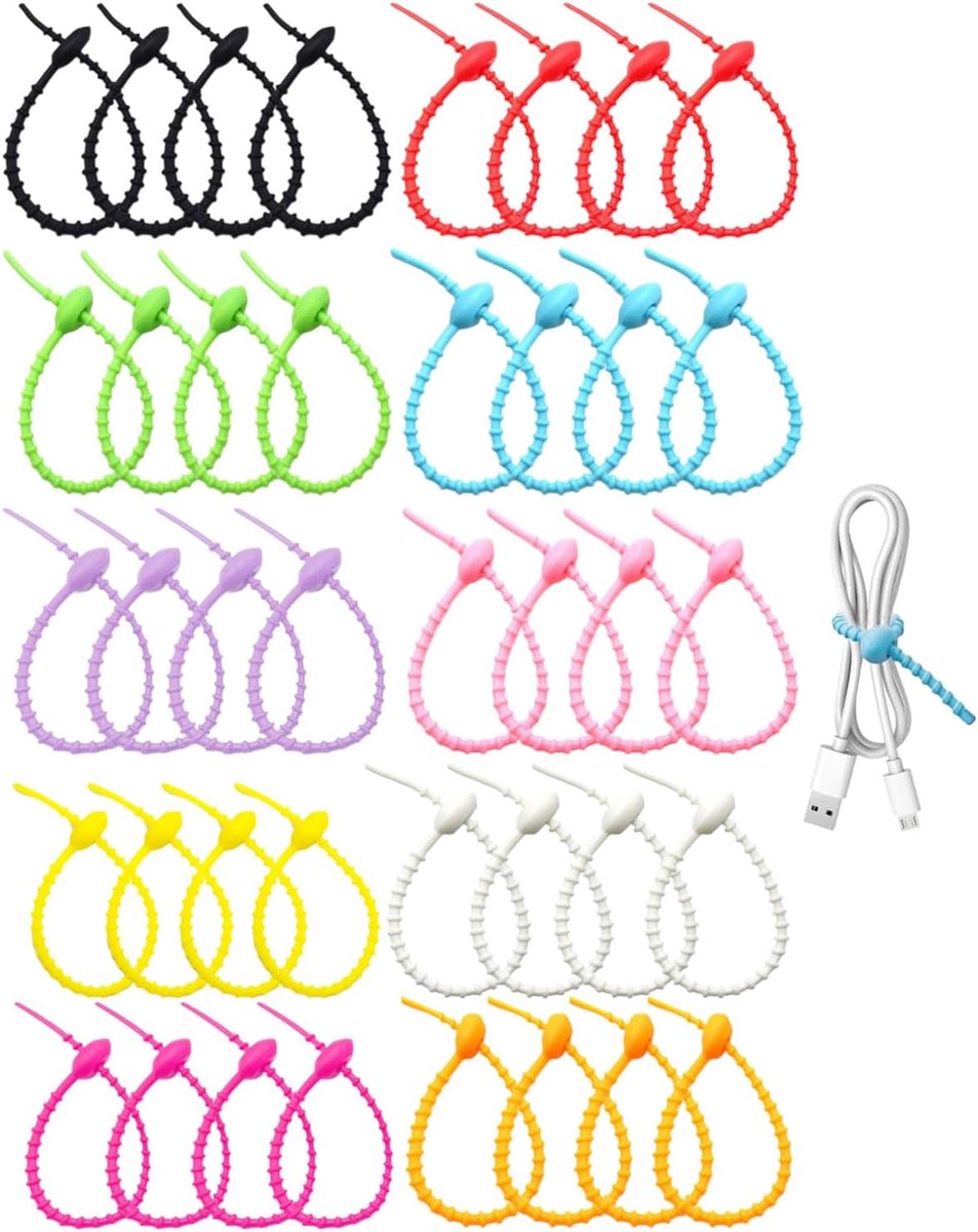 Silicone kabelbinders 40 stuks - kleurrijk - herbruikbaar - ideaal voor kabelmanagement - ShopVlot