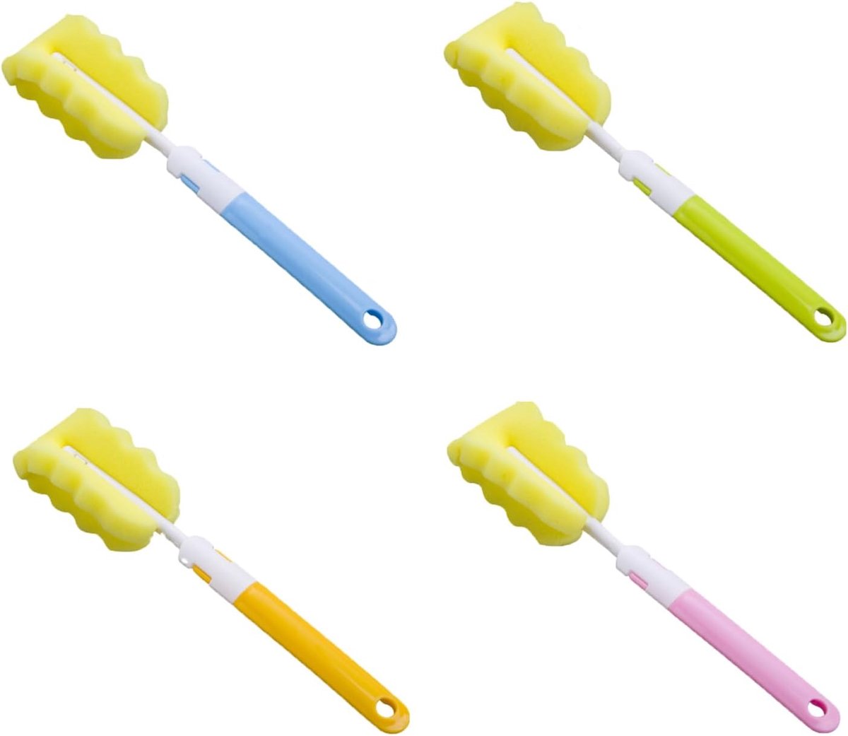 Sponsenborstel set 4 stuks - Lange handgreep - Herbruikbaar - Ideaal voor flessen en ketels - ShopVlot