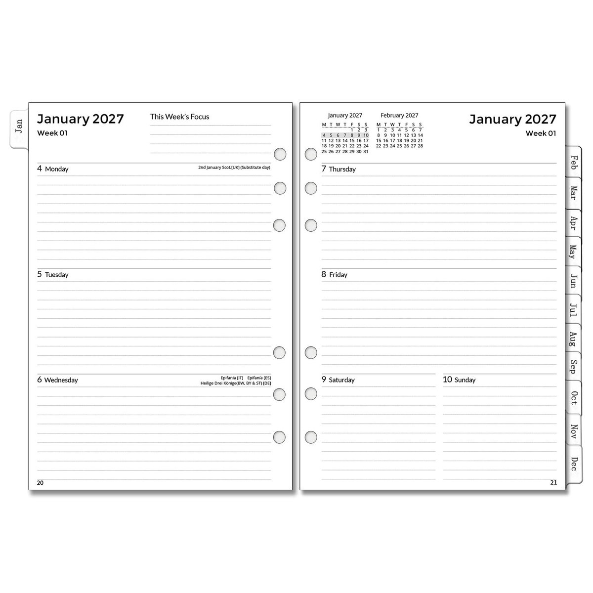 Solidchoice - Navulverpakking Weekkalender 2027 A5 met Tabbladen