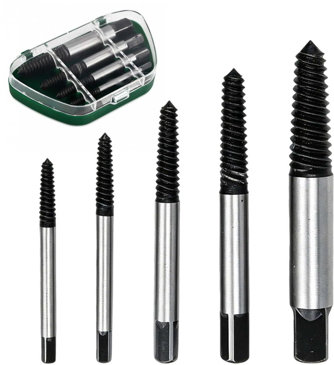 Solidchoice - Set van 5 Spiral Schroefverwijderaars met Opbergdoos
