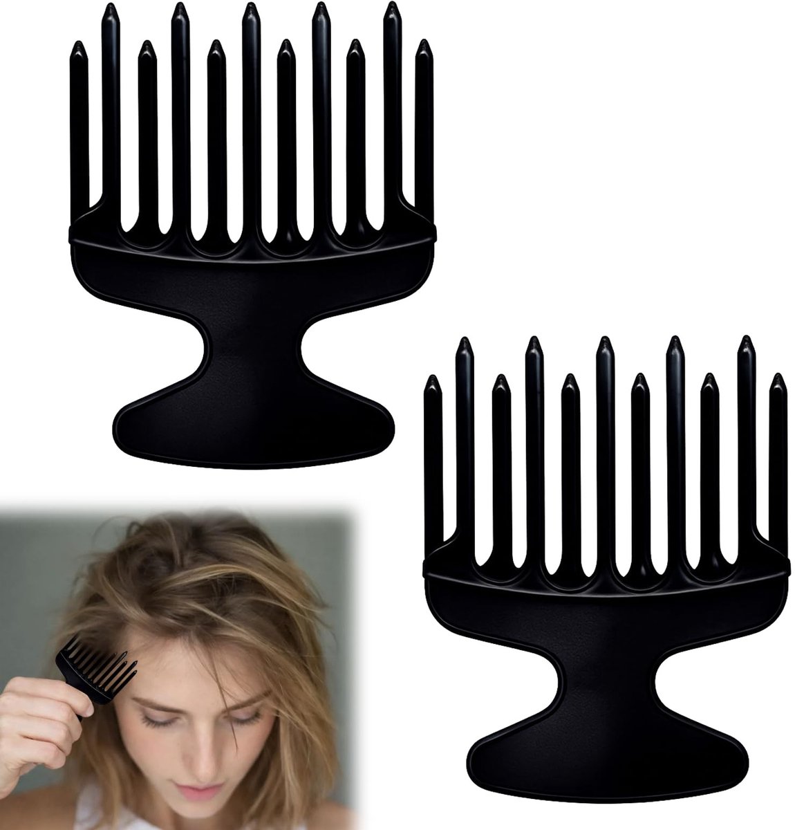 Solidchoice - Set van 2 Afro Kammen met Bovenhandvat voor Natuurlijke Krullen