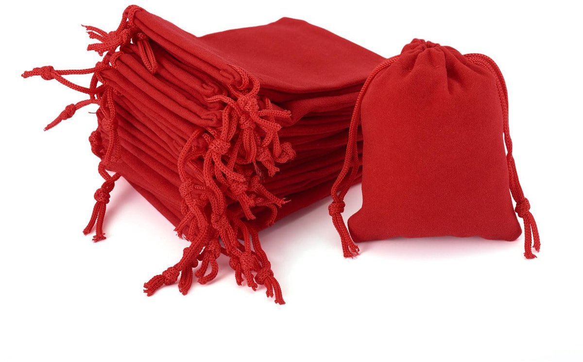 Solidchoice - Set van 20 Rode Fluwelen Geschenktasjes met Trekkoord