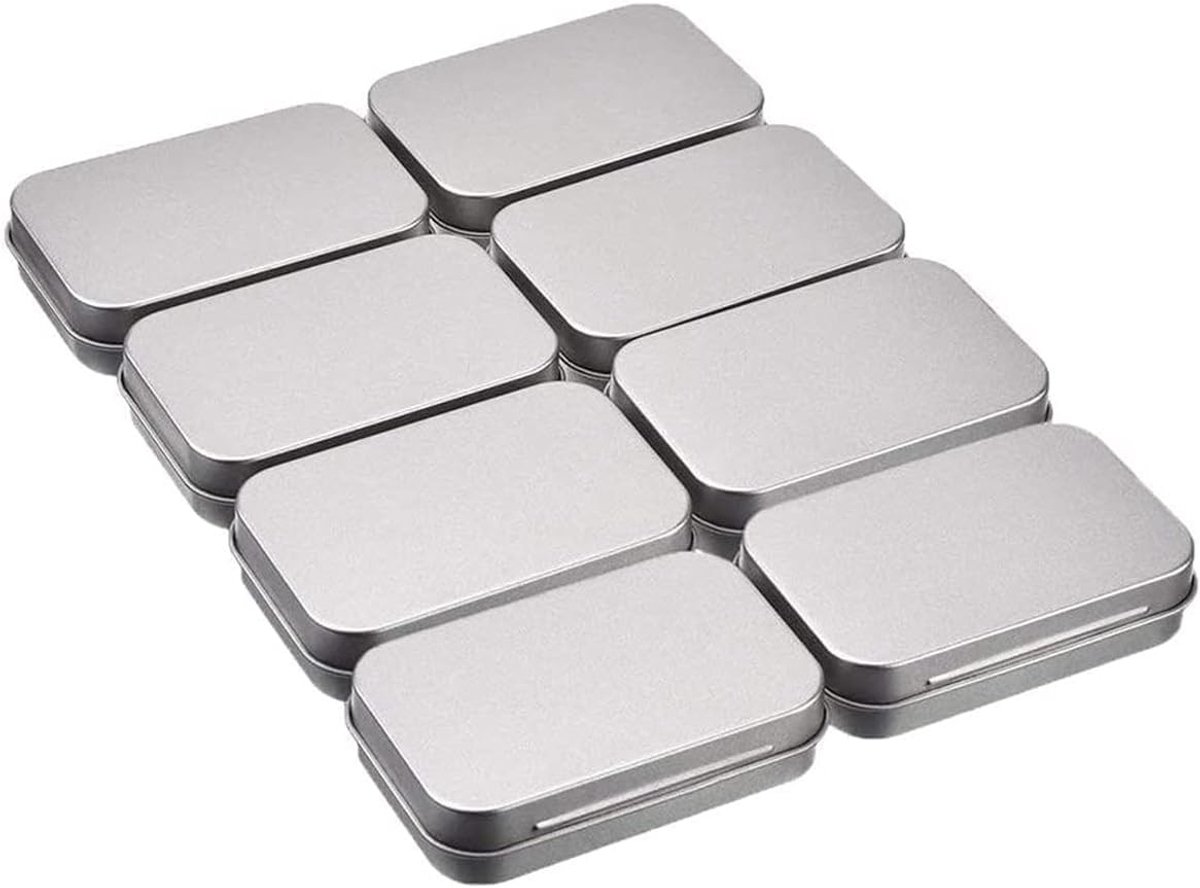 8 Stuks Zilveren Metalen Blikjes voor Tabak, Pillen, Soap en Snoep - Duurzaam en Veelzijdig Gebruik