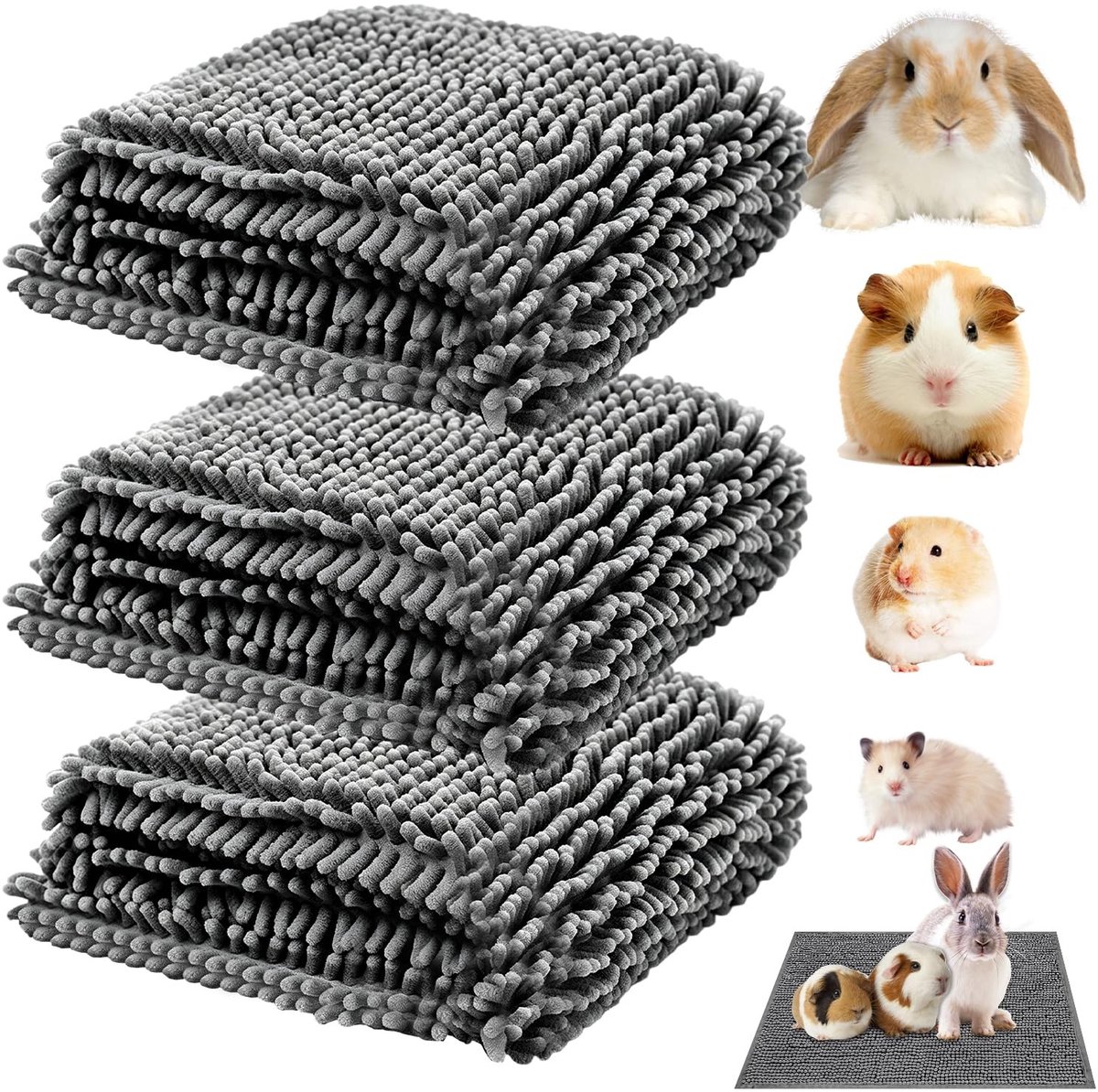Solidchoice - Set van 3 Absorberende Katoenen Matten voor Kleine Dieren