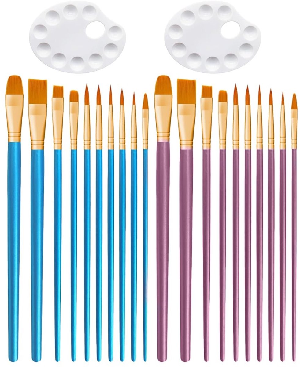Solidchoice - Set van 2 Paletten en 20 Verfkwasten voor Creatieve Projecten