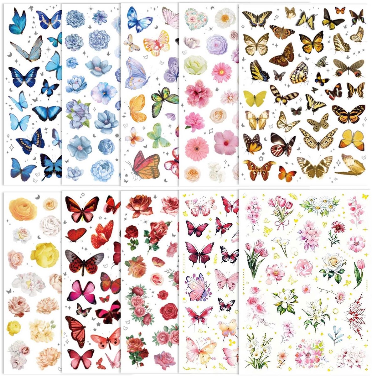 Solidchoice - Set van 10 Kleurrijke Vlinder- en Bloemenstickers