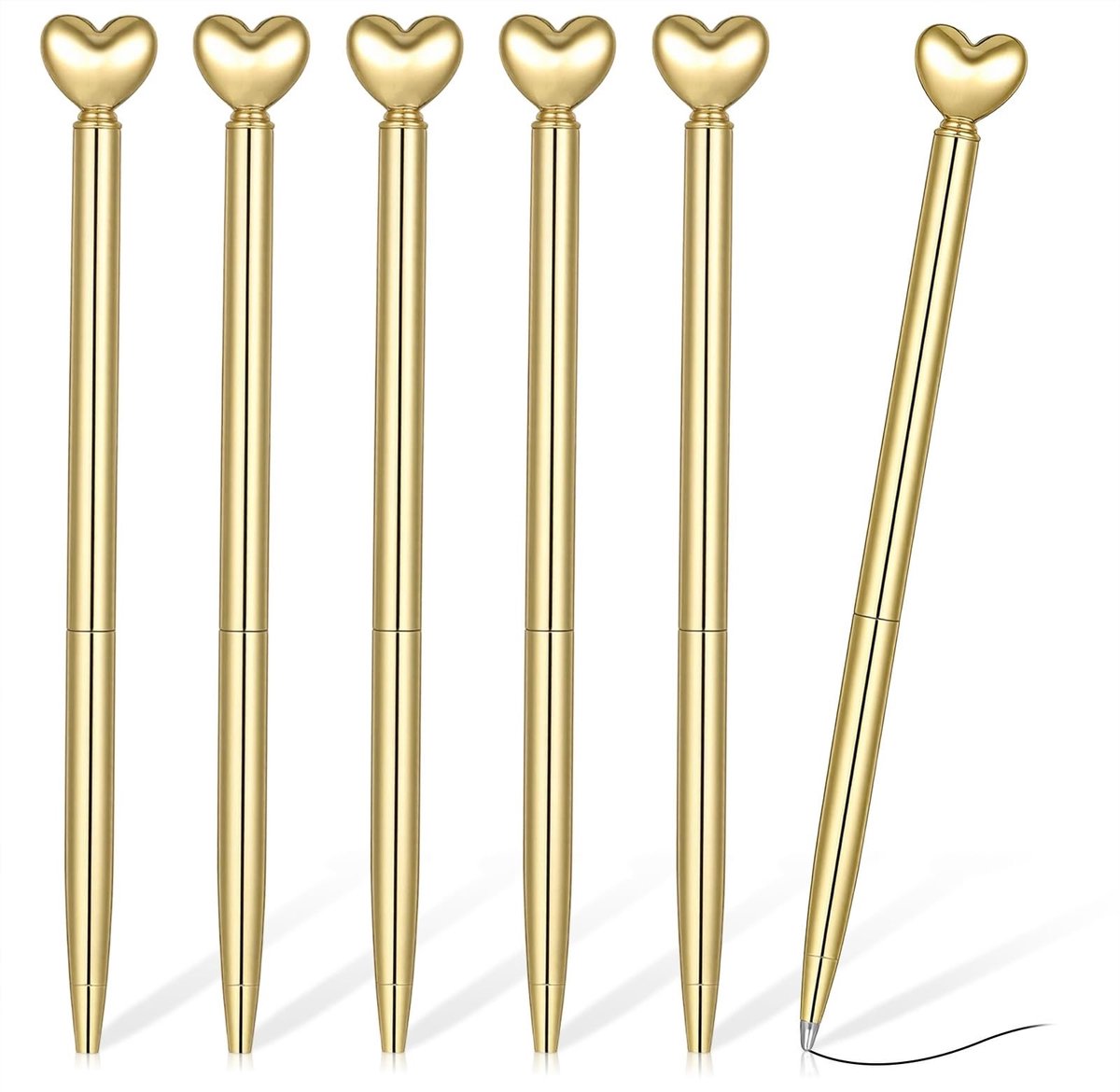 Solidchoice - Set van 6 Hartvormige Balpennen in Goud