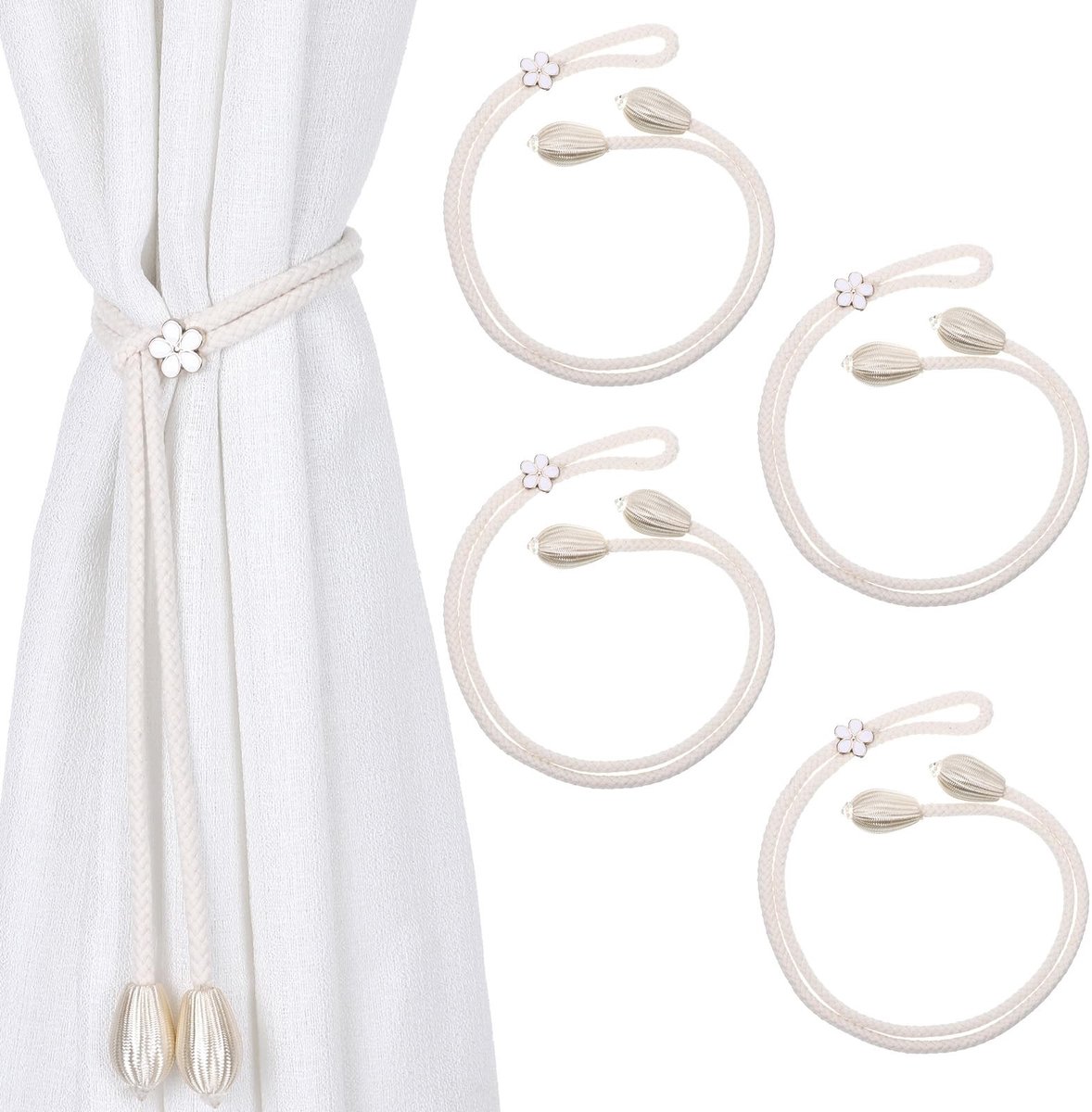 Solidchoice - Set van 4 Verstelbare Gordijnhouders in Beige