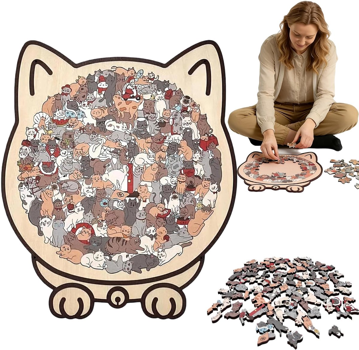 Solidchoice - Houten Kat Puzzel van 135 Stukken voor Volwassenen