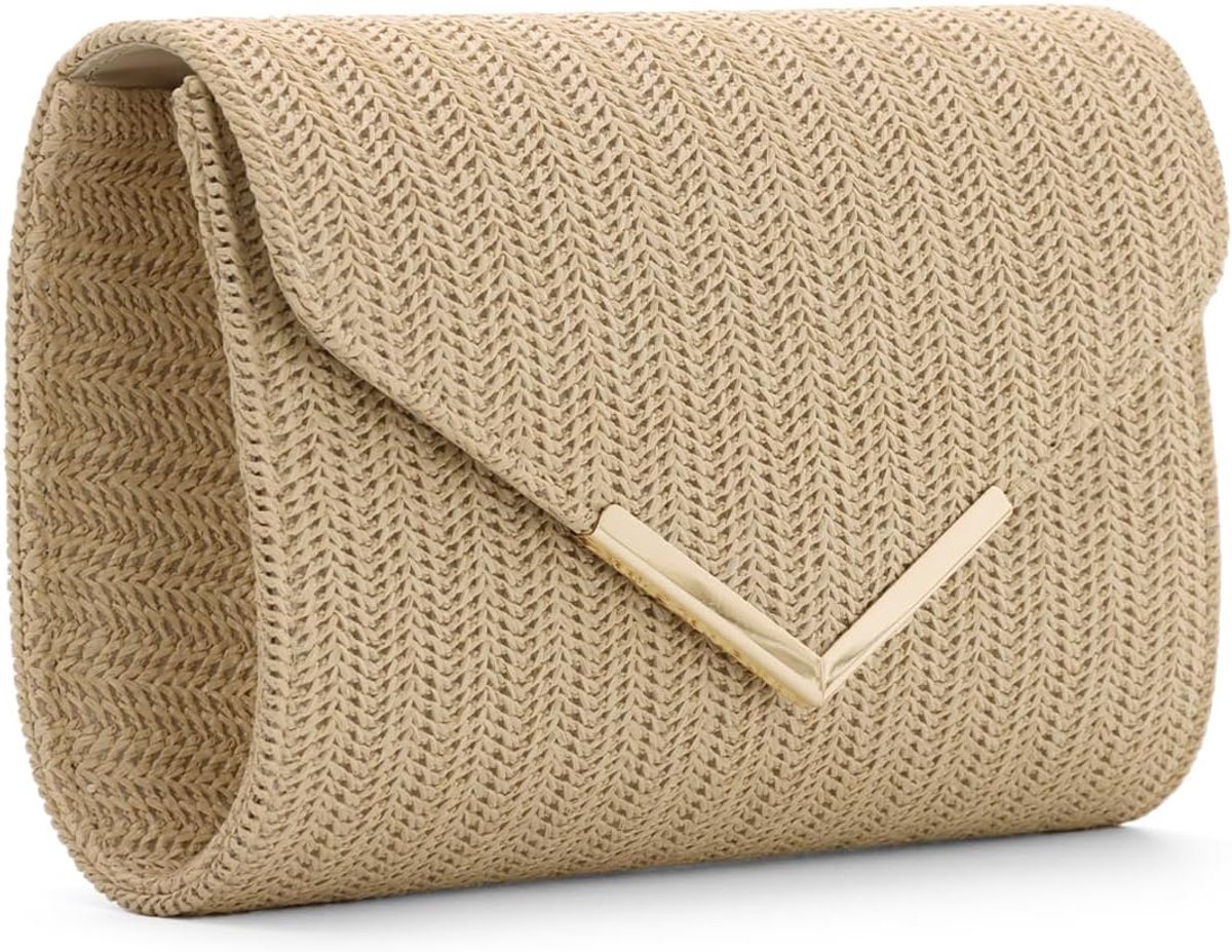 Fecialy Stroh Clutch Handbag Raffia Rattan Summer Evening Bag Woven Beach Handbag for Women Wedding Holiday Travel - ShopVlot