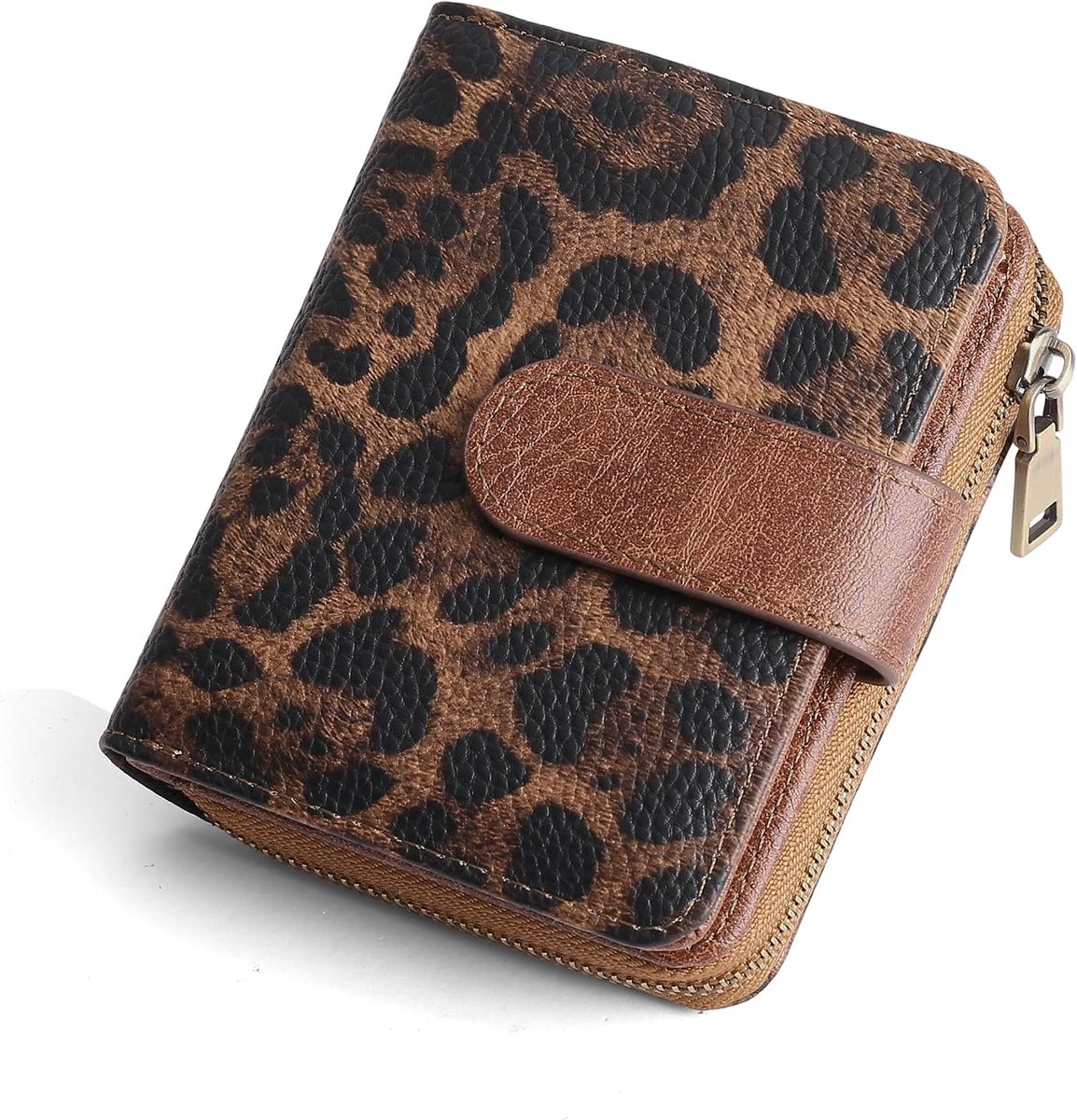 SENDEFN Portemonnee dames klein kort formaat, portemonnee RFID-bescherming, Bruine luipaardprint - ShopVlot
