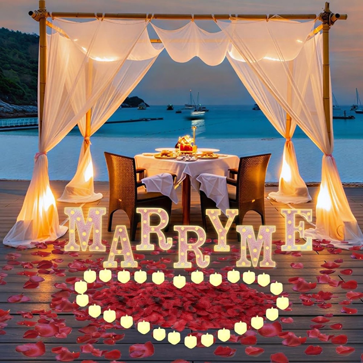 Solidchoice - Roze Lichtletters met Hartkaarsen voor Huwelijksaanzoeken
