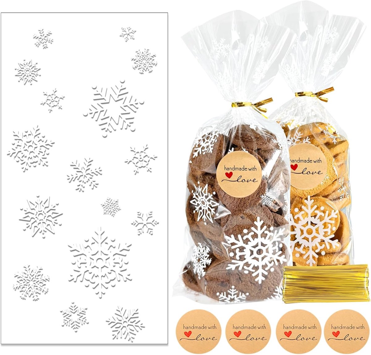 Koekjeszakken Kerstmis Cellofaanzakjes: zakjes om te vullen koekjeszakjes Kerstmis snoepzakjes cadeauzakjes sneeuwvlok - ShopVlot