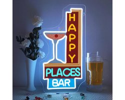 Looklight Happy Places Bar Neon Sign - ShopVlot