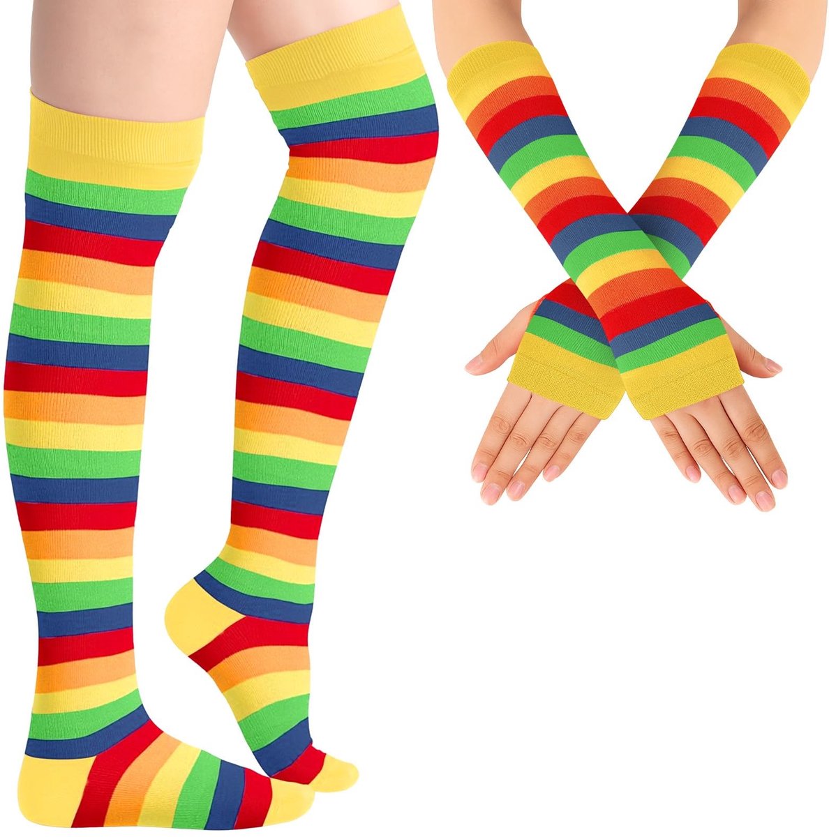 Solidchoice - Gestreepte Armwarmers en Beenwarmers voor Dames - Vingerloze Handschoenen Set