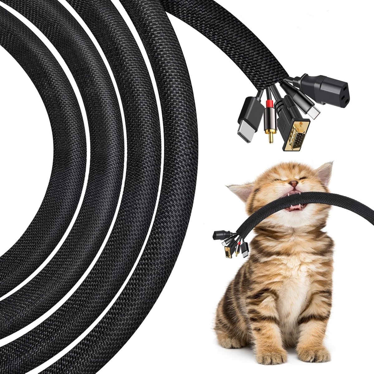 3m Cable Cover, 10mm Cable Sheath, Prevent Pets from Chewing on Cables, Flexible Textile Cable Tray with Automatic - ShopVlot