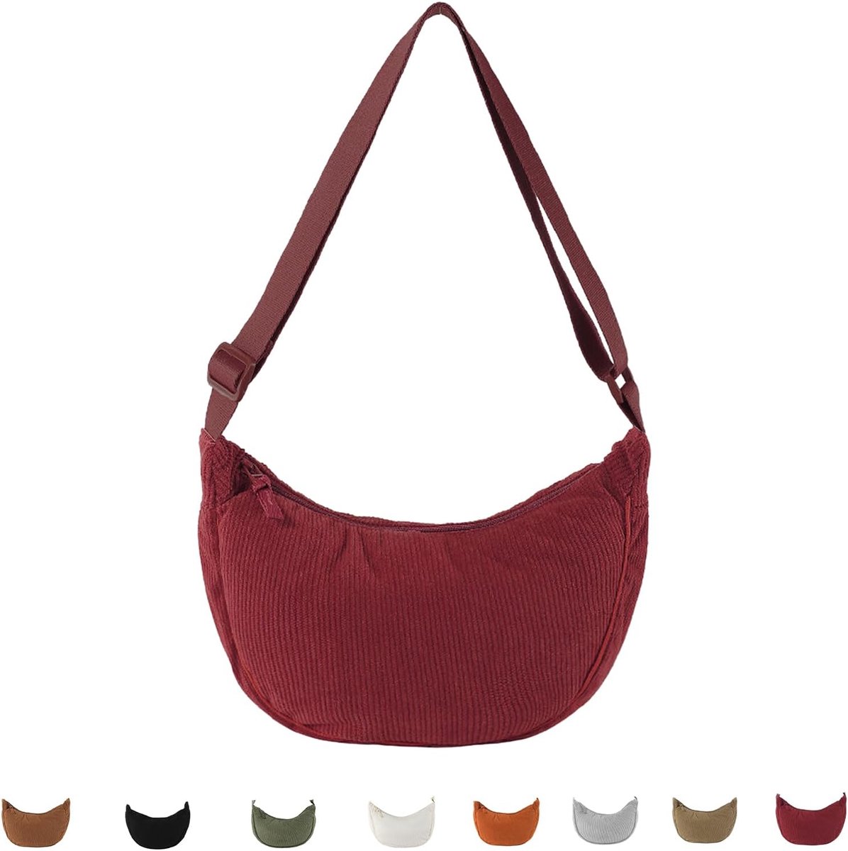 Corduroy Crossbody Bag for Women, Half Moon Shoulder Bag, Hobo Bag with Drawstring for Work, Shopping and School - ShopVlot