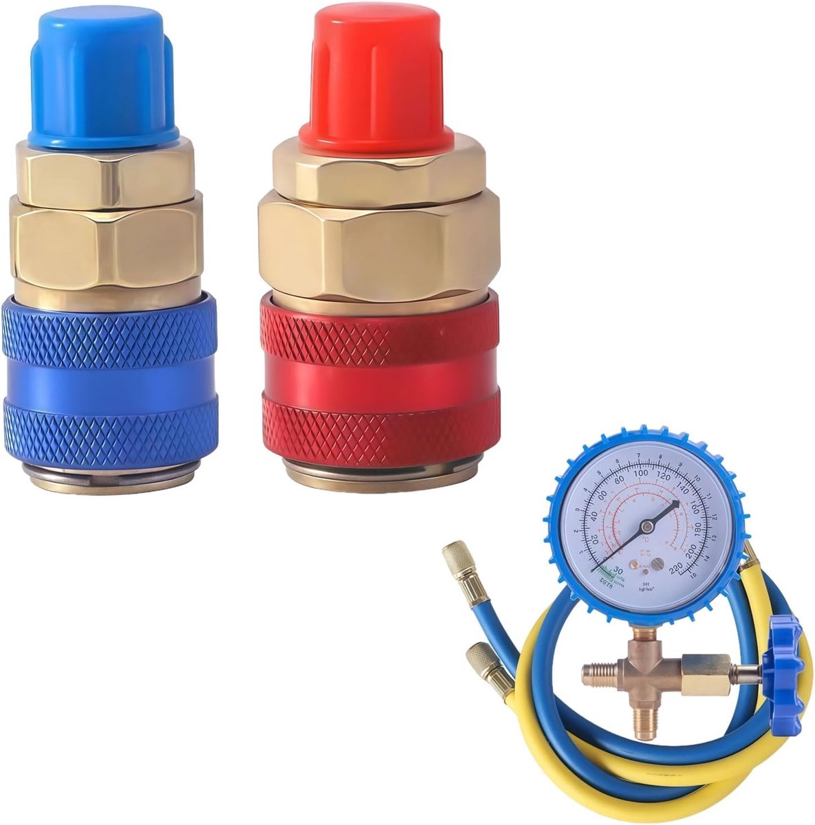 Adapter for R134A refrigerant, 1/4 inch AC high pressure and low pressure SAE, universal quick release adapter made of - ShopVlot