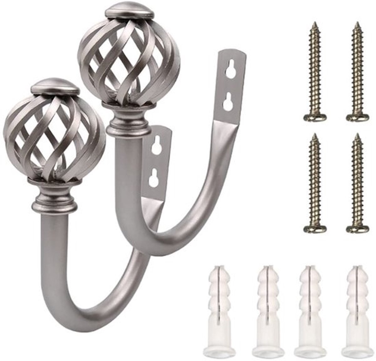 Gordijnhouders - Stropdassen - Luxe design - Zilver - Haken voor gordijnen - Metalen wandmontage - Vintage uitstraling