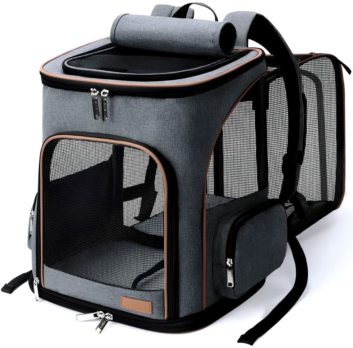 NIVA® Hondenrugzak - Hondenrugzak tot 10 kg – Huisdier Transporttas – Draagtas voor Kleine Huisdieren - Grijs - 36cm x 31cm x 42cm