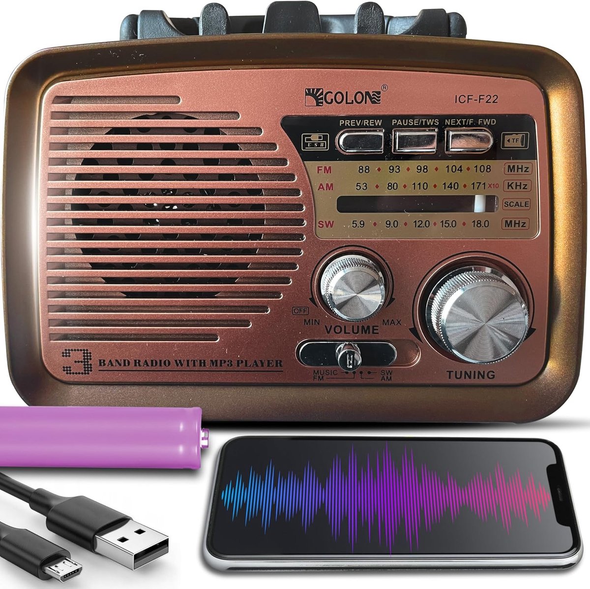 Retro radio Bluetooth FM - houten look - compact systeem - ideaal voor thuis of kantoor - ShopVlot