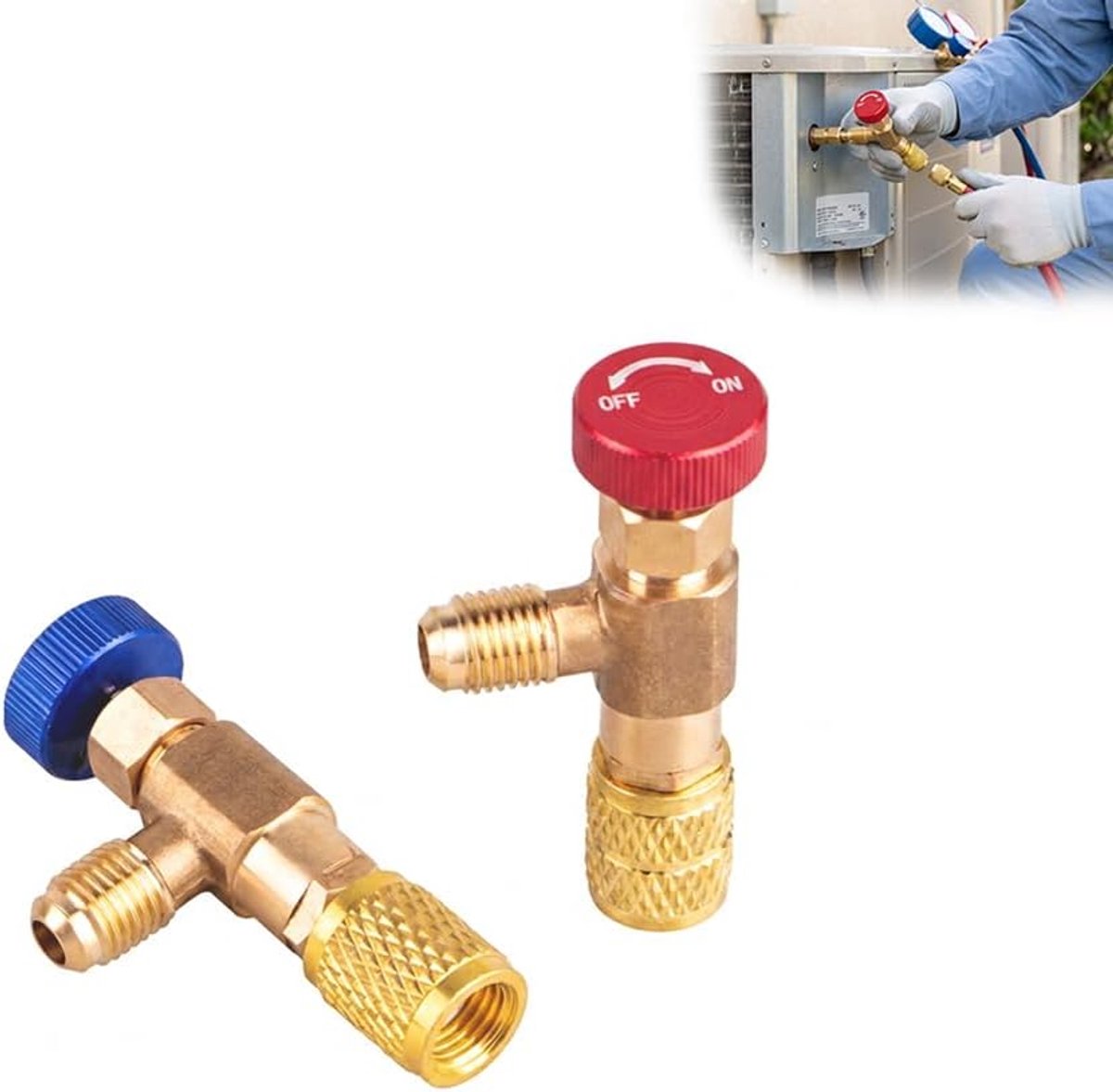 Koelmiddelveiligheidsventiel set van 2 - messing adapter - 5/16 inch buitendraad en 1/4 inch binnendraad - ShopVlot