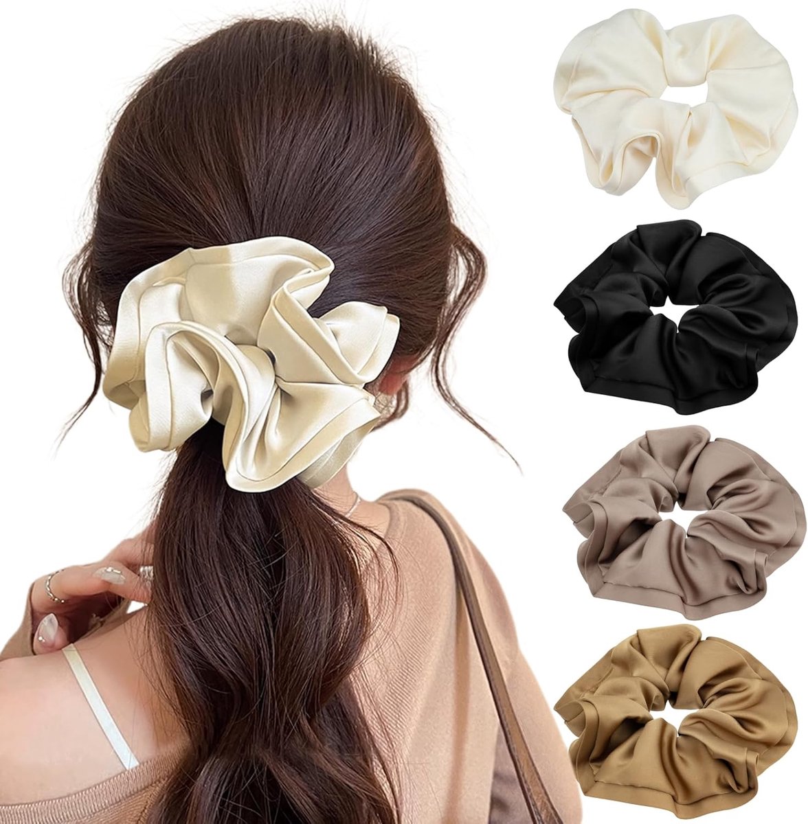 Haarelastiekjes 15 cm - Grote scrunchies van satijn - Kleurrijk en zijdezacht - Voor dun en krullend haar - ShopVlot