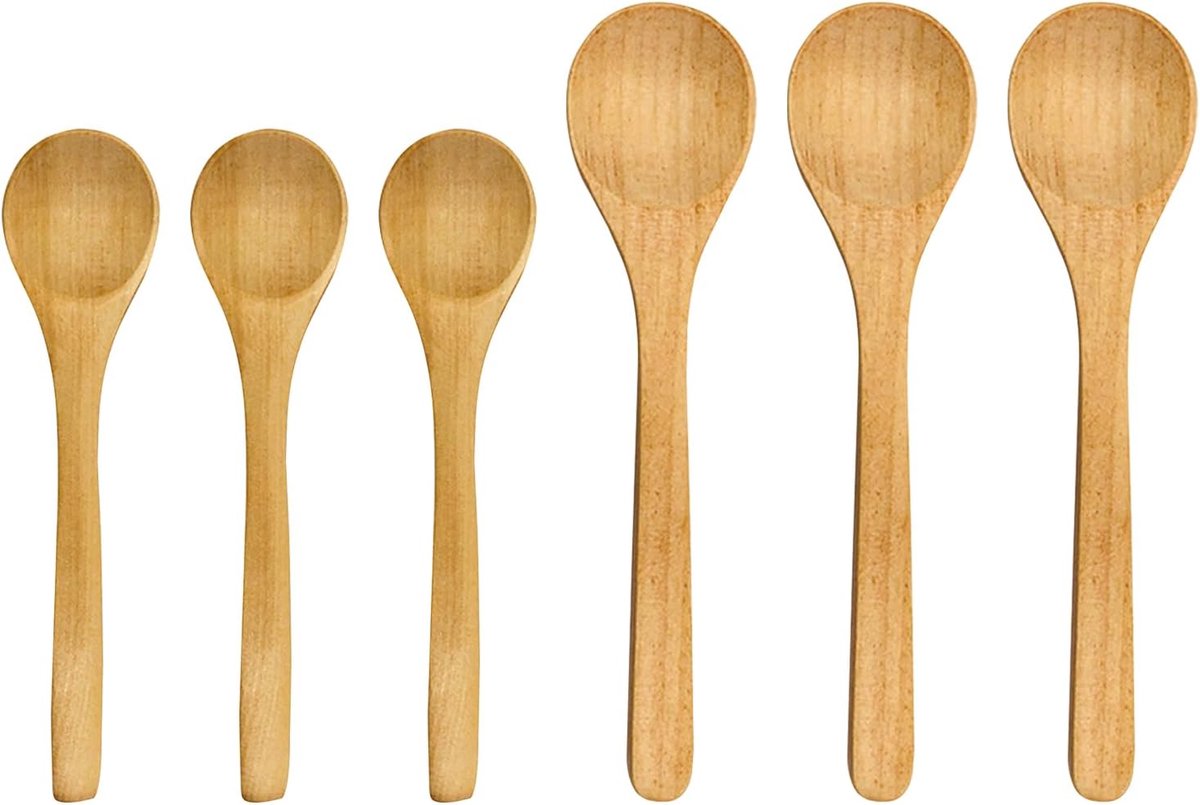 Houten lepel set van 6 - ronde lepel - natuurlijk hout - ideaal voor koken en serveren - ShopVlot