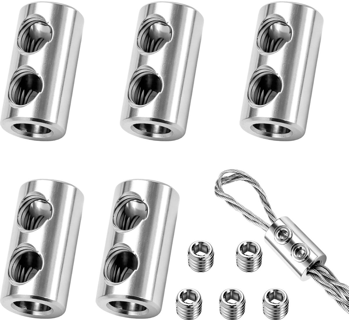 Draadkabelklemmen 1,5-2 mm - Zilverkleurig roestvrij staal - Dubbel gat ontwerp - Ideaal voor bevestiging - ShopVlot